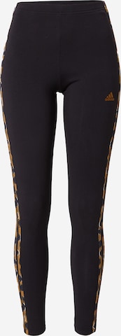 ADIDAS SPORTSWEAR - Skinny Calças de desporto 'Essentials 3-Stripes Animal Print' em preto: frente