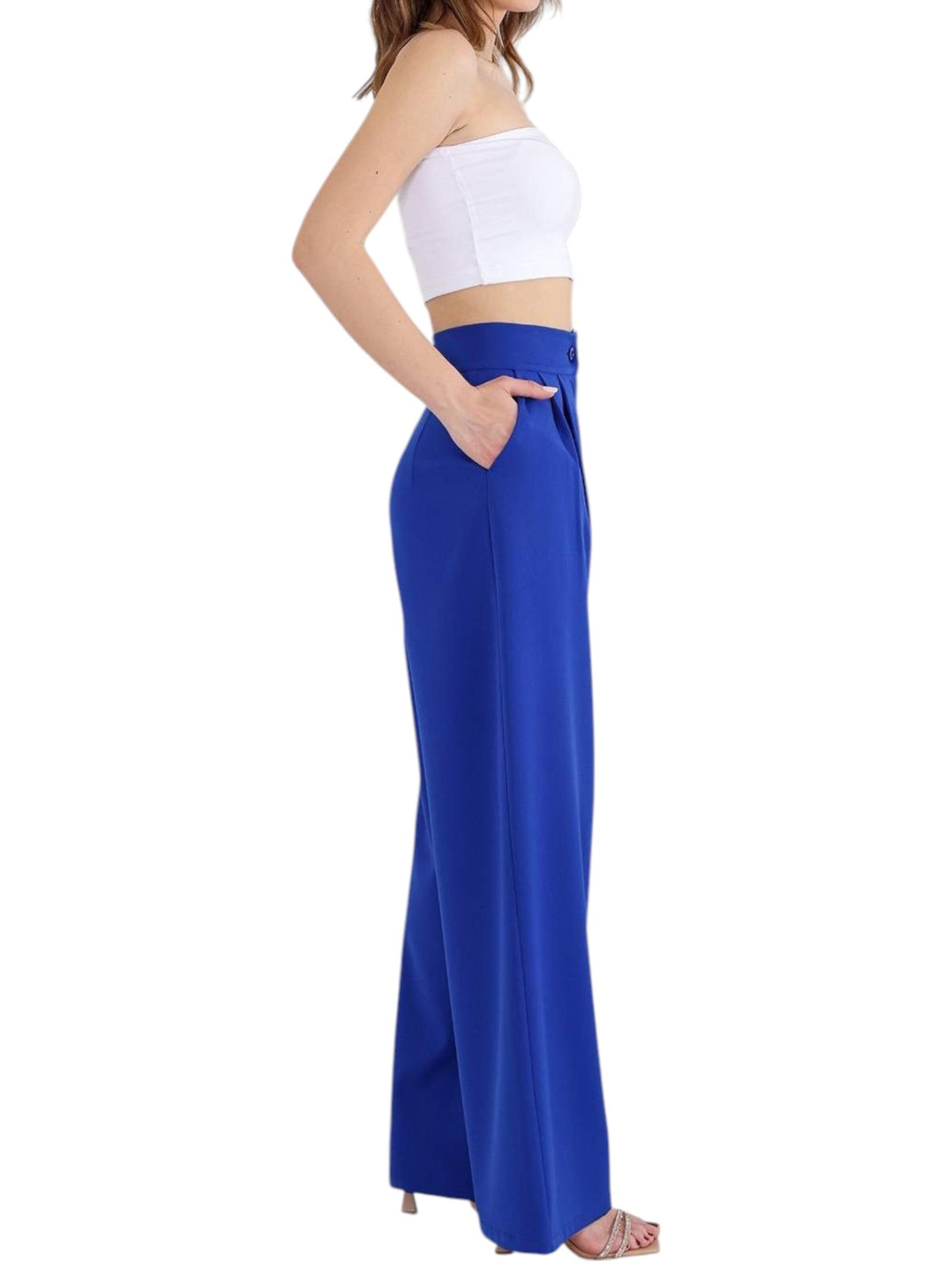 fashionshowcase Wide leg Bandplooibroek 'ALYA' in Blauw