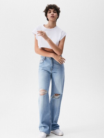 Pull&Bear Wide leg Jeans i blå: framsida