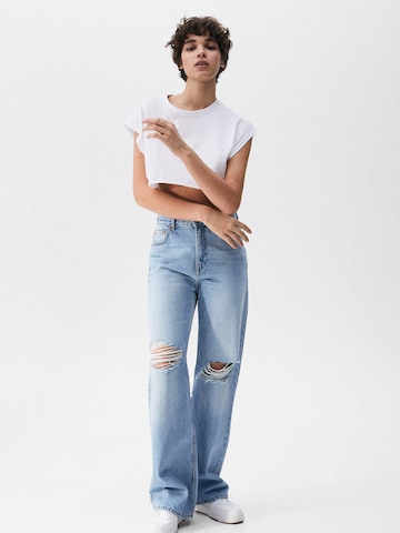 Pull&Bear Wide leg Jeans in Blauw: voorkant