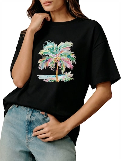 GORHEY Shirt 'Women's Oversized Summer Short-Sleeve T-Shirt with Coconut Trees Print' in S/Regular in de kleur Zwart, Productweergave