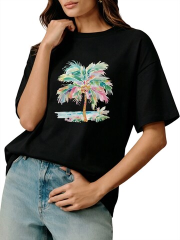 GORHEY Shirt 'Women's Oversized Summer Short-Sleeve T-Shirt with Coconut Trees Print' in Black: front