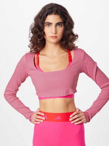 T-shirt fonctionnel 'Studio Lounge Ribbed ' ADIDAS SPORTSWEAR en rose : devant