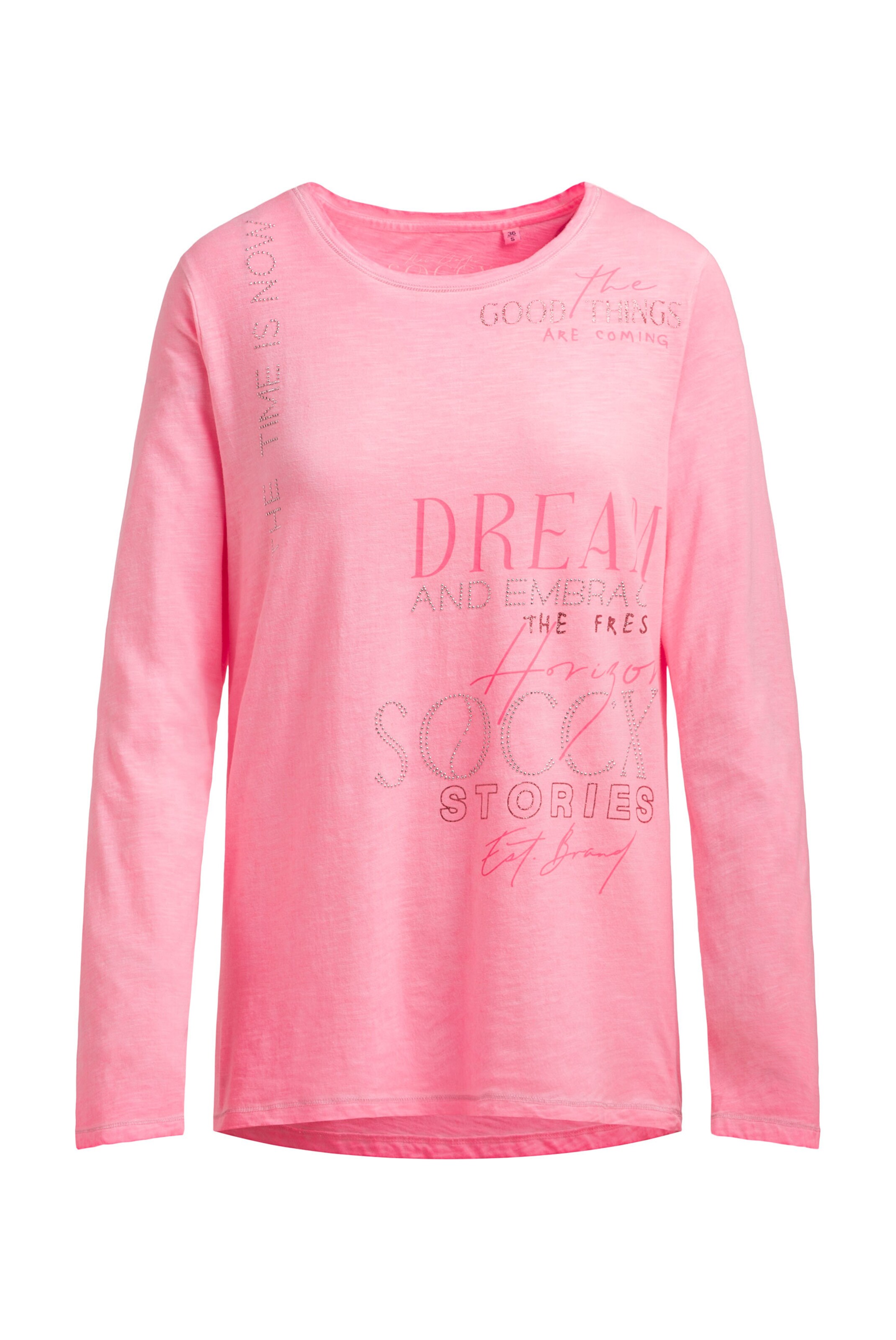 Soccx Langarmshirt mit Print und Schmucksteinen in Rot: Vorderseite