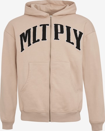 Multiply Apparel Ζακέτα φούτερ 'Embroidery' σε μπεζ: μπροστά