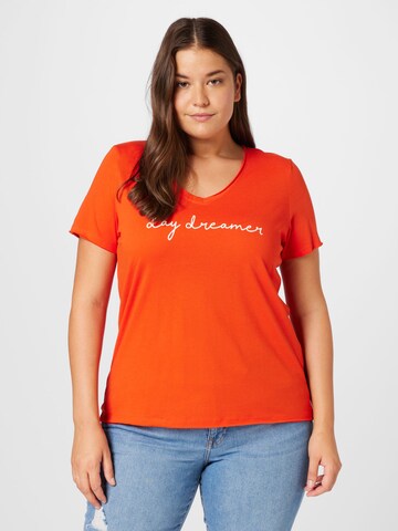 ONLY Carmakoma T-shirt 'QUOTE' i orange: framsida