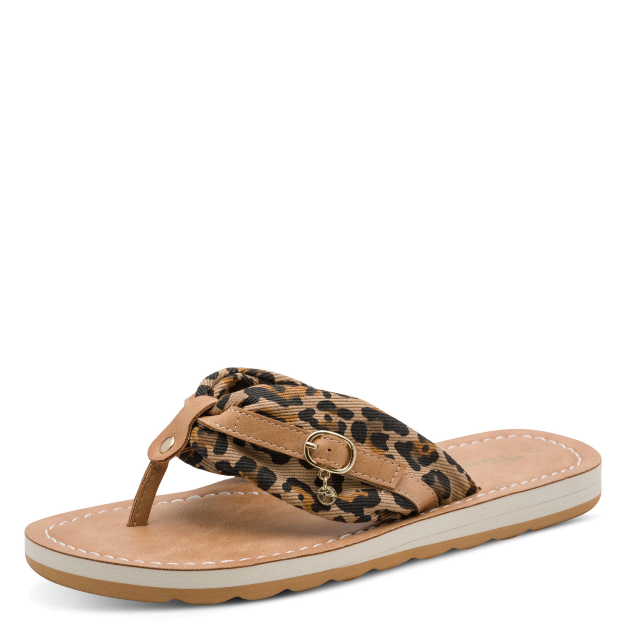 Tamaris T-Bar Sandals in Brown: front