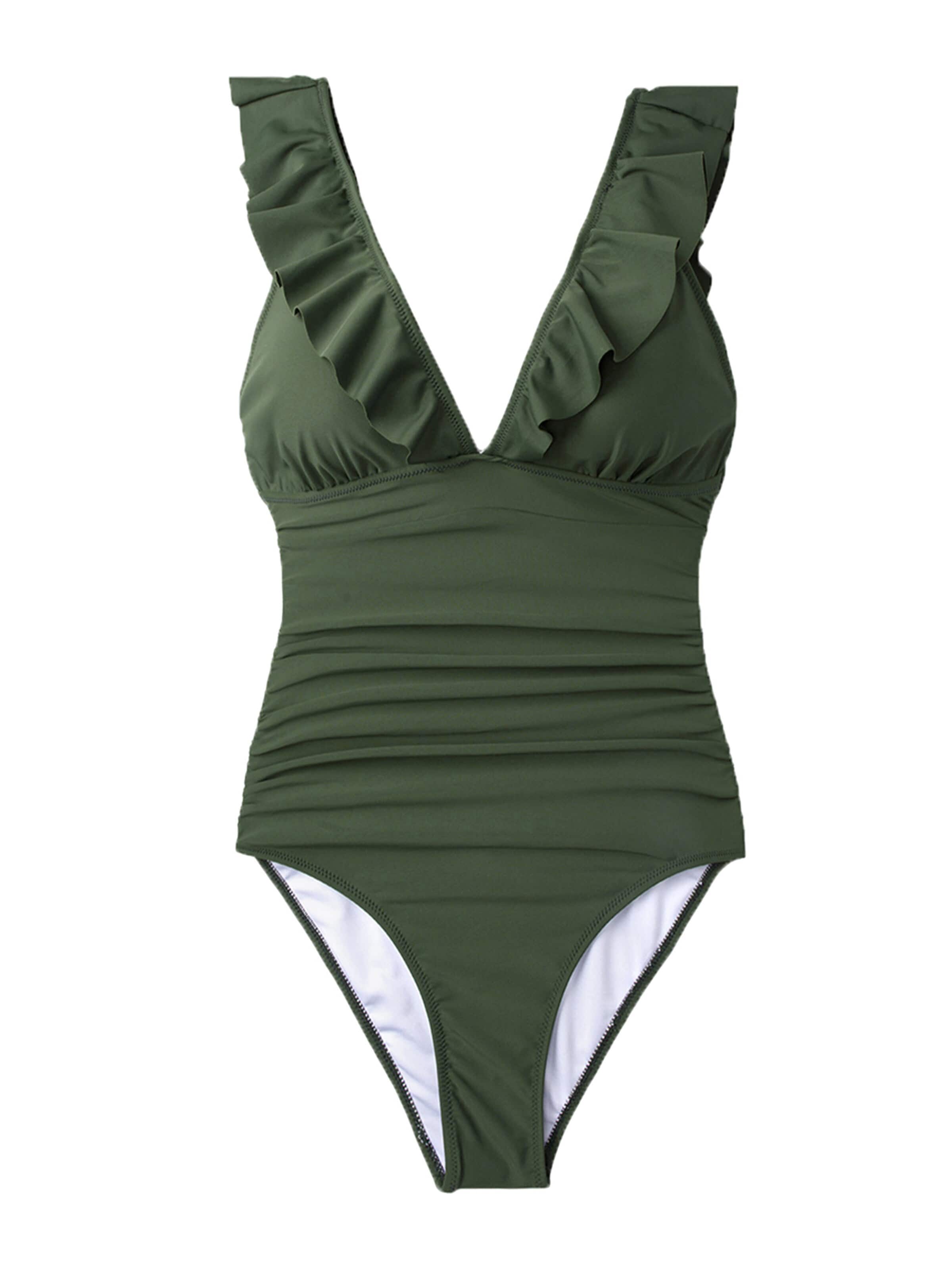 Cupshe Swimsuit 'Ruffled Trim' in Green: front