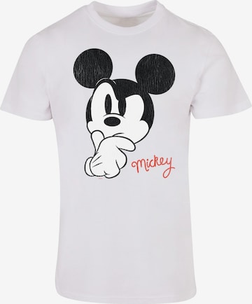 ABSOLUTE CULT Shirt 'Mickey Mouse - Distressed Ponder' in White: front