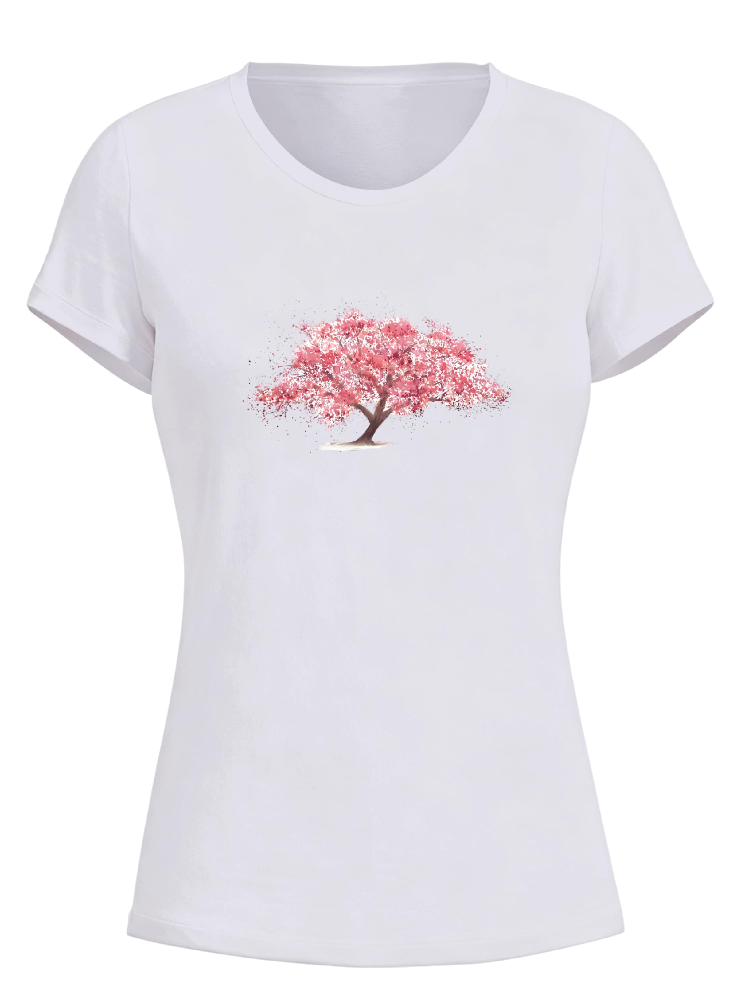GORHEY Shirt 'Women's Summer Casual Cotton T-Shirt with Cherry Blossoms Print' in Wit: voorkant