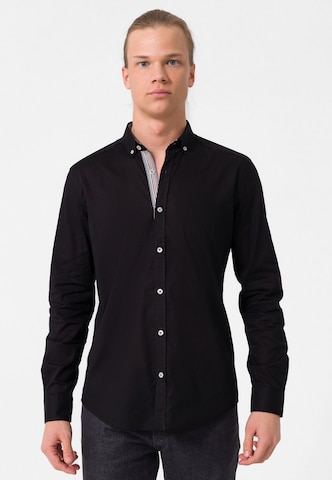 Felix Hardy Slim fit Button Up Shirt in Black: front