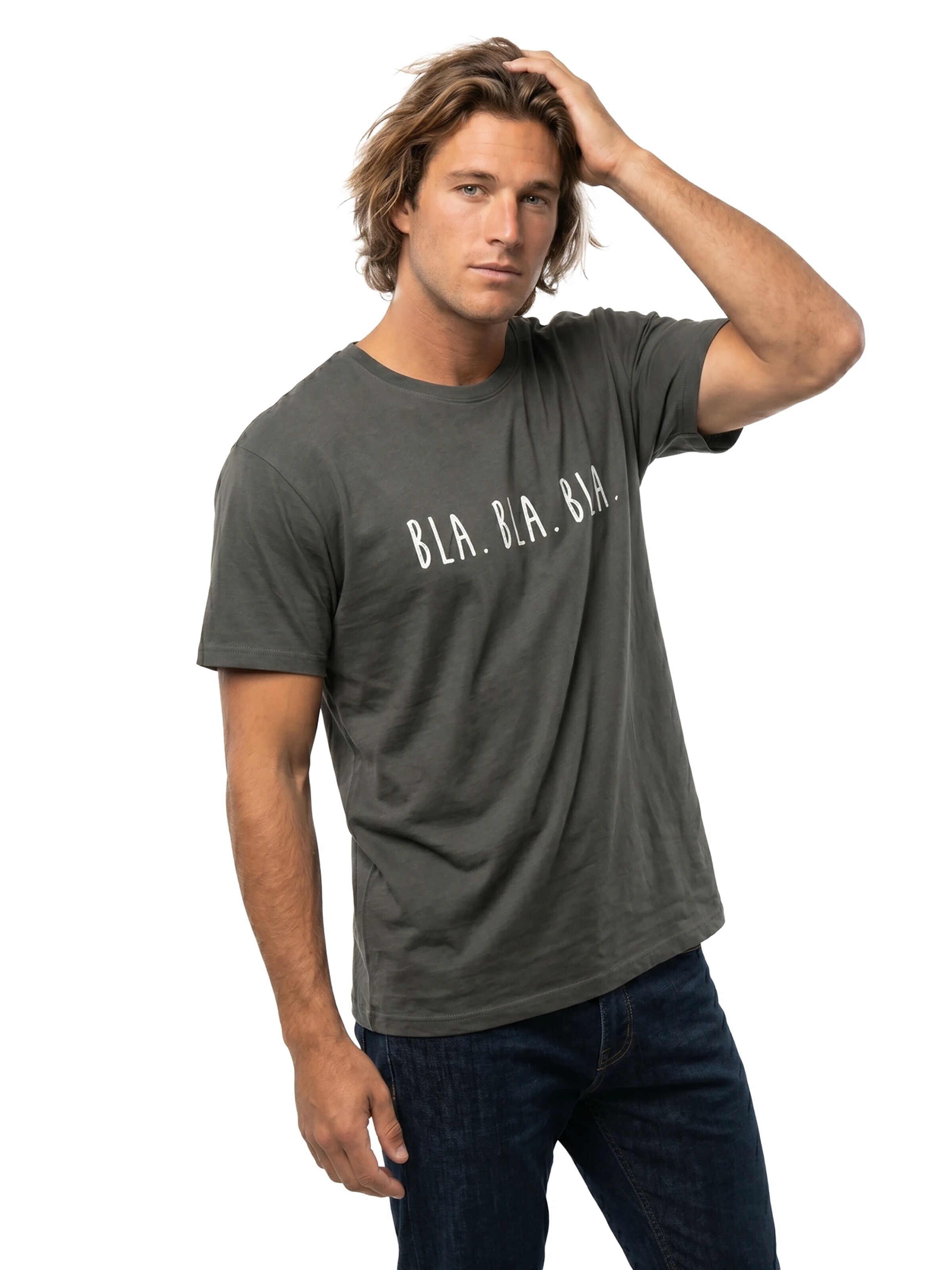 MAKAYA Shirt 'Bla Bla Bla' in Grey