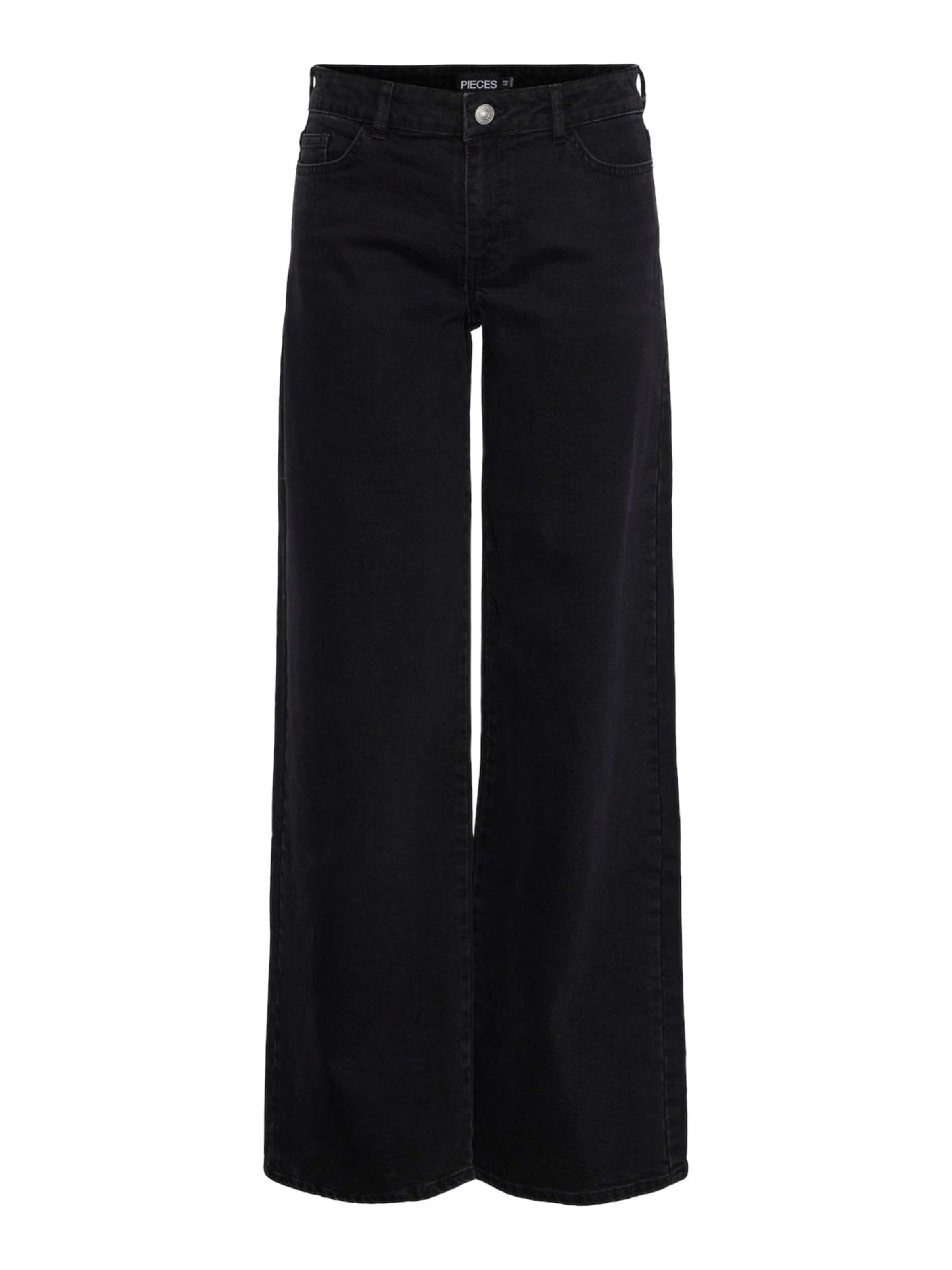 PIECES Wide Leg Jeans i sort: forside
