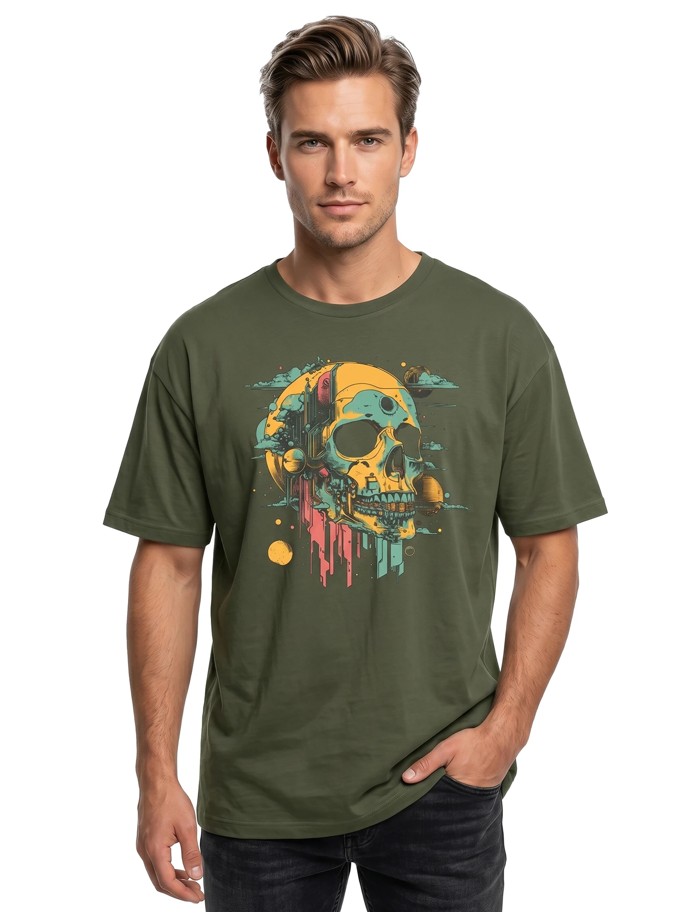 MAKAYA Shirt 'Head Shot Skull' in Green: front
