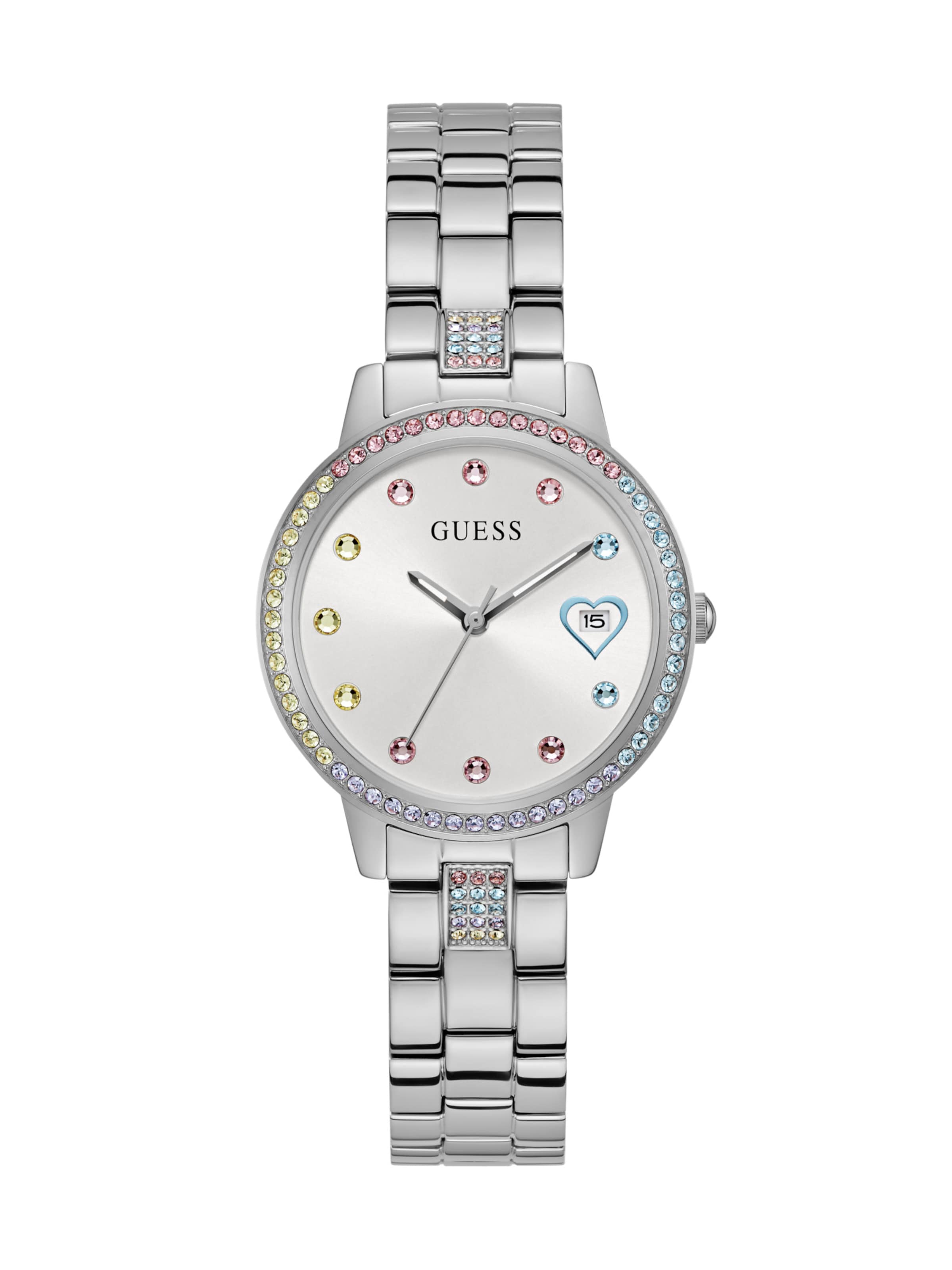 GUESS Uhr 'Three Of Hearts' in Silber: Vorderseite