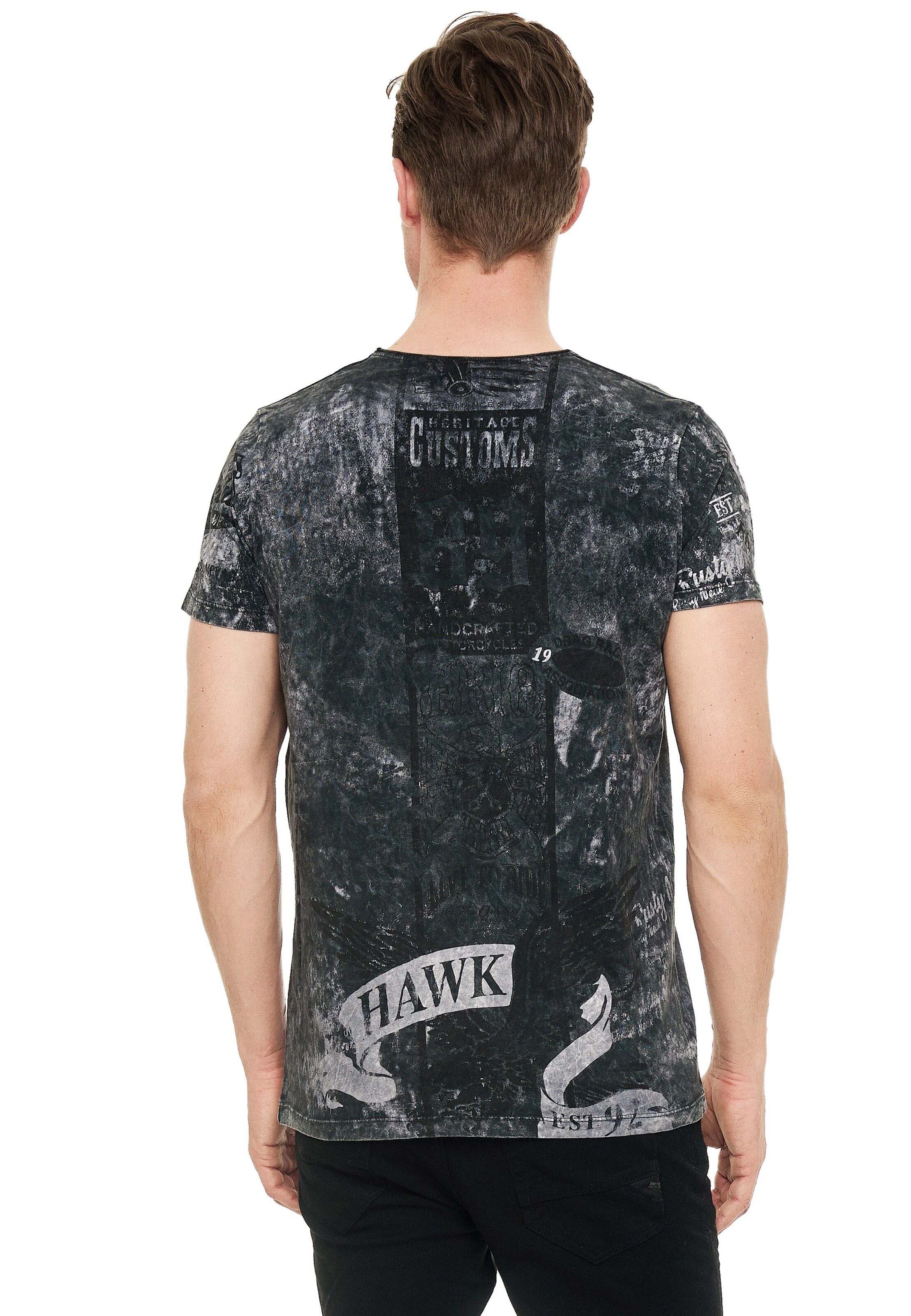 Rusty Neal T-Shirt mit modernem Front & Back Print in Grau