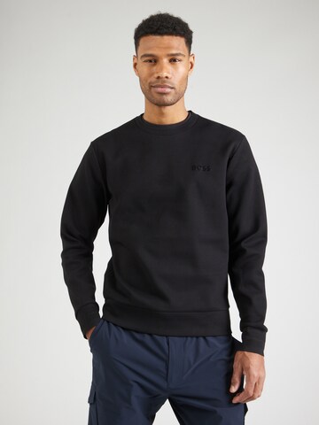 BOSSSweater majica 'Salbo Mirror' - crna boja: prednji dio