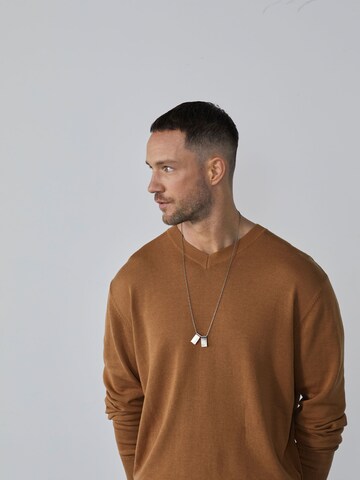 DAN FOX APPAREL Trui 'James' in Bruin: voorkant