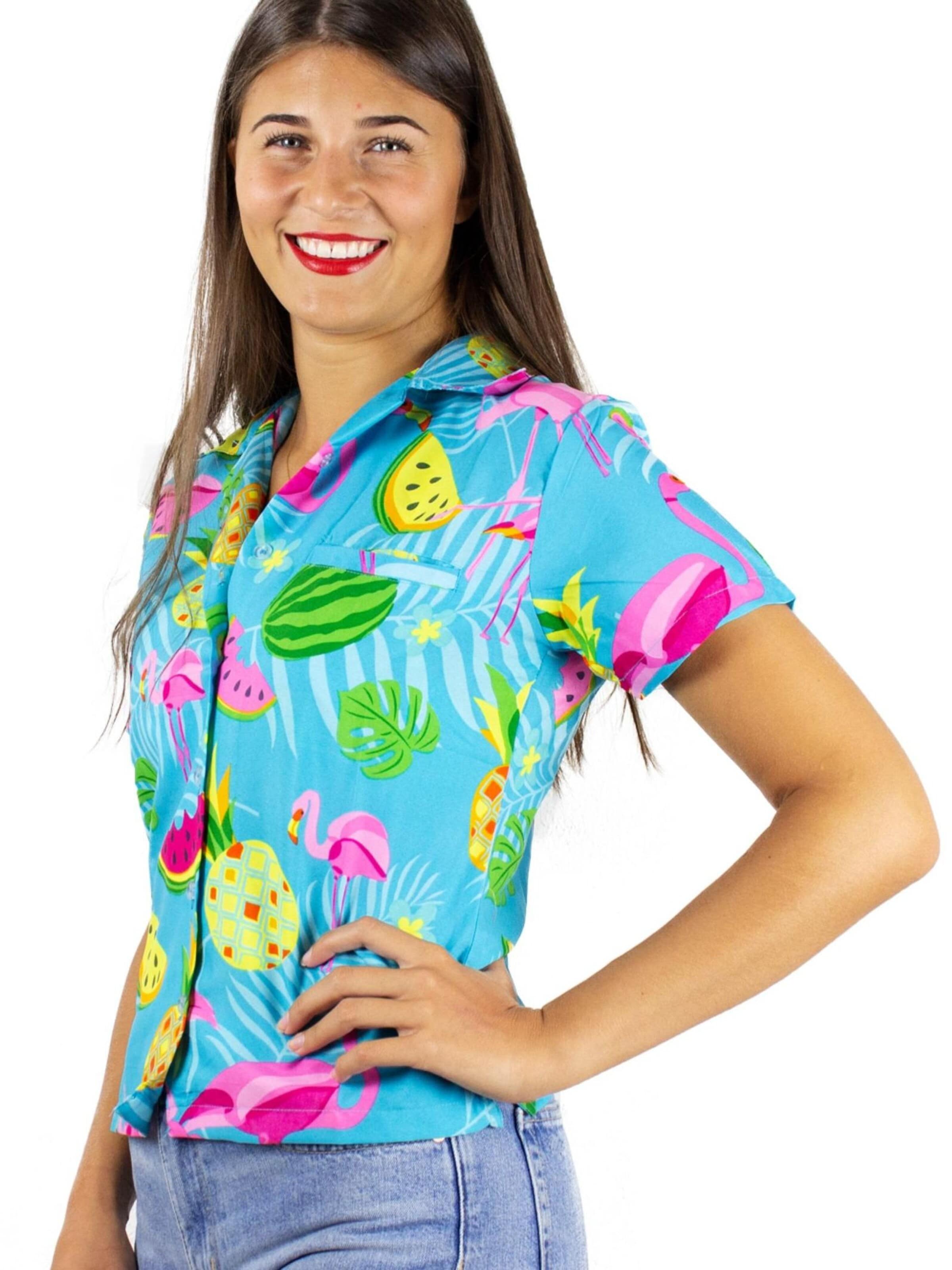Camicia da donna 'Flamingo Melone' di King Kameha in blu