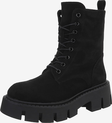 Ital-Design Schnürstiefelette in Schwarz: Vorderseite