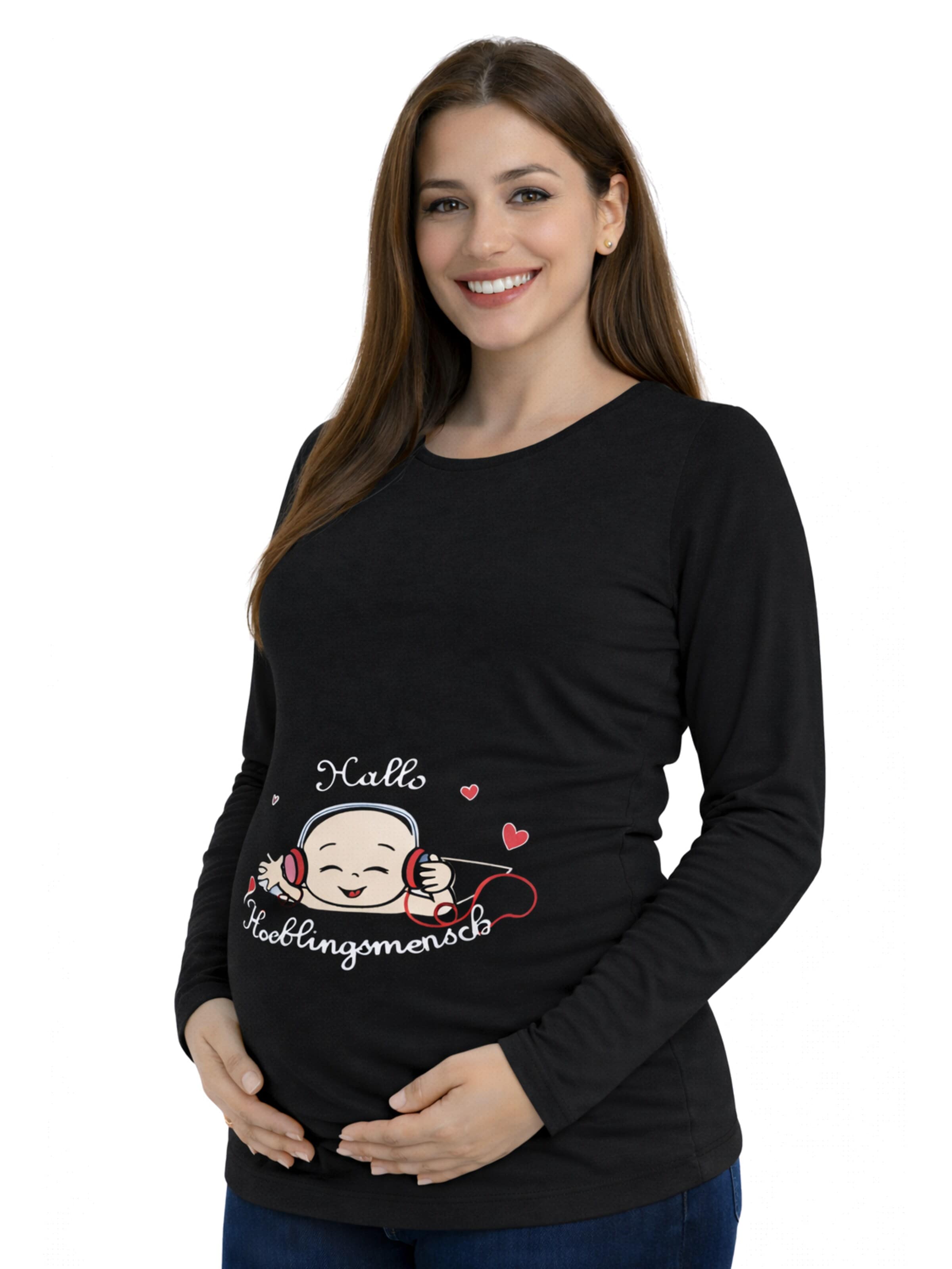 M.M.C. Shirt 'Hallo Lieblingsmensch Umstandslangarmshirt' in Black: front