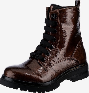 TOM TAILOR Lace-Up Ankle Boots in Brown: front