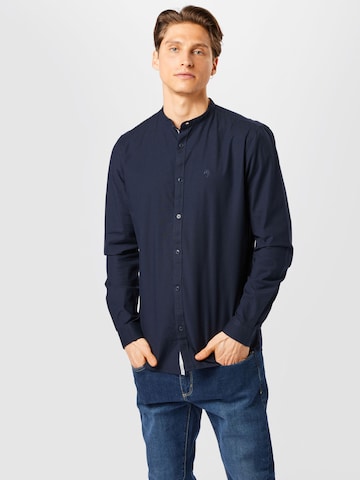 River Island Slim Fit Hemd 'Grandad Oxford' in Blau: predná strana