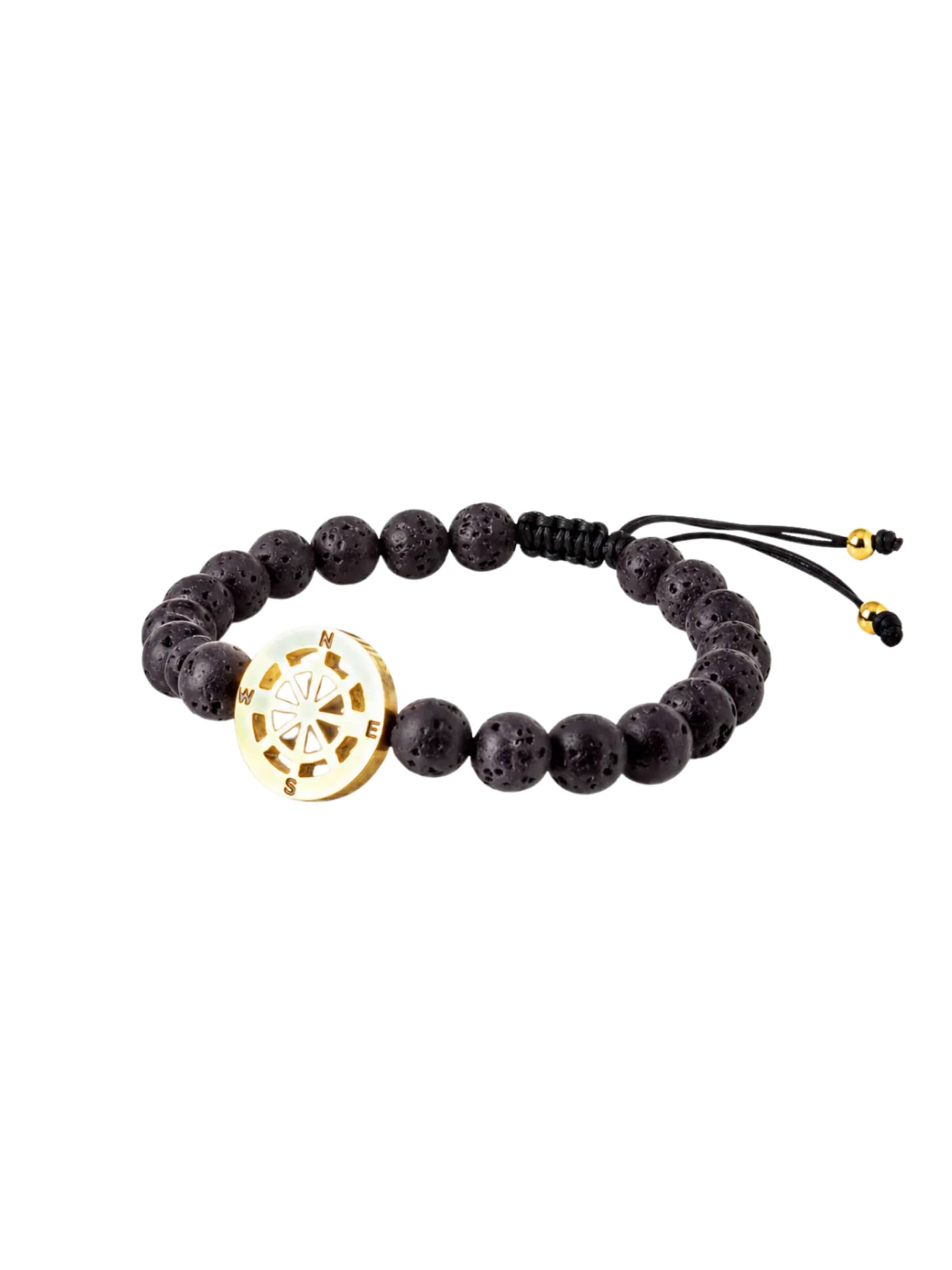 THE GEM STORIES JEWELRY Rannekoru 'Compass Lava Men's Bracelet' värissä musta
