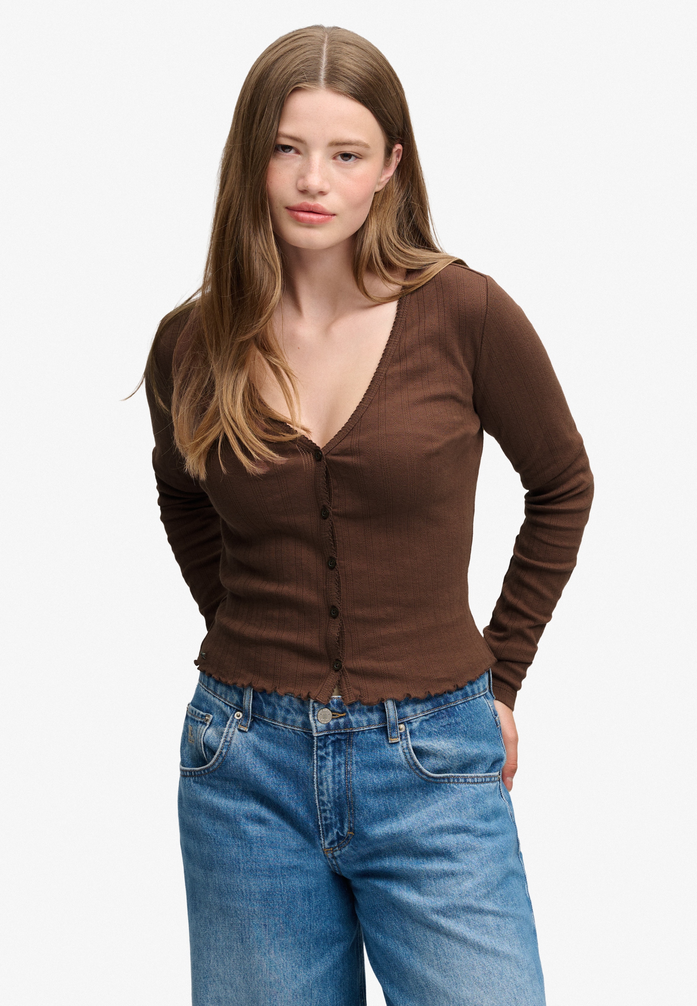 Superdry & Co Knit Cardigan 'Athletic Essential' in Brown: front