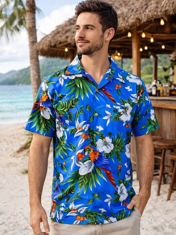 King Kameha Shirt 'Cherryparrot'‌‌‌‌‌‌‌‌ in Blau
