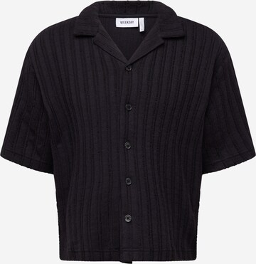 WEEKDAY Comfort fit Button Up Shirt in Black: front