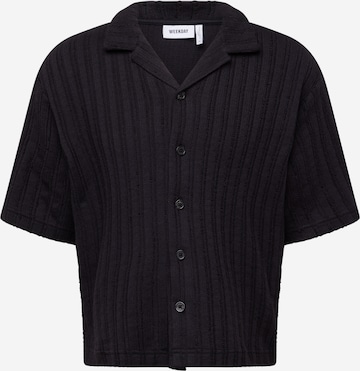 WEEKDAY Comfort fit Button Up Shirt in Black: front