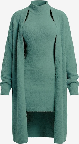 zytzrzy Hausanzug 'Fuzzy Maternity 2‑Piece Set, Cutout Neck Dress & Knit Cardigan' in Grün: Vorderseite