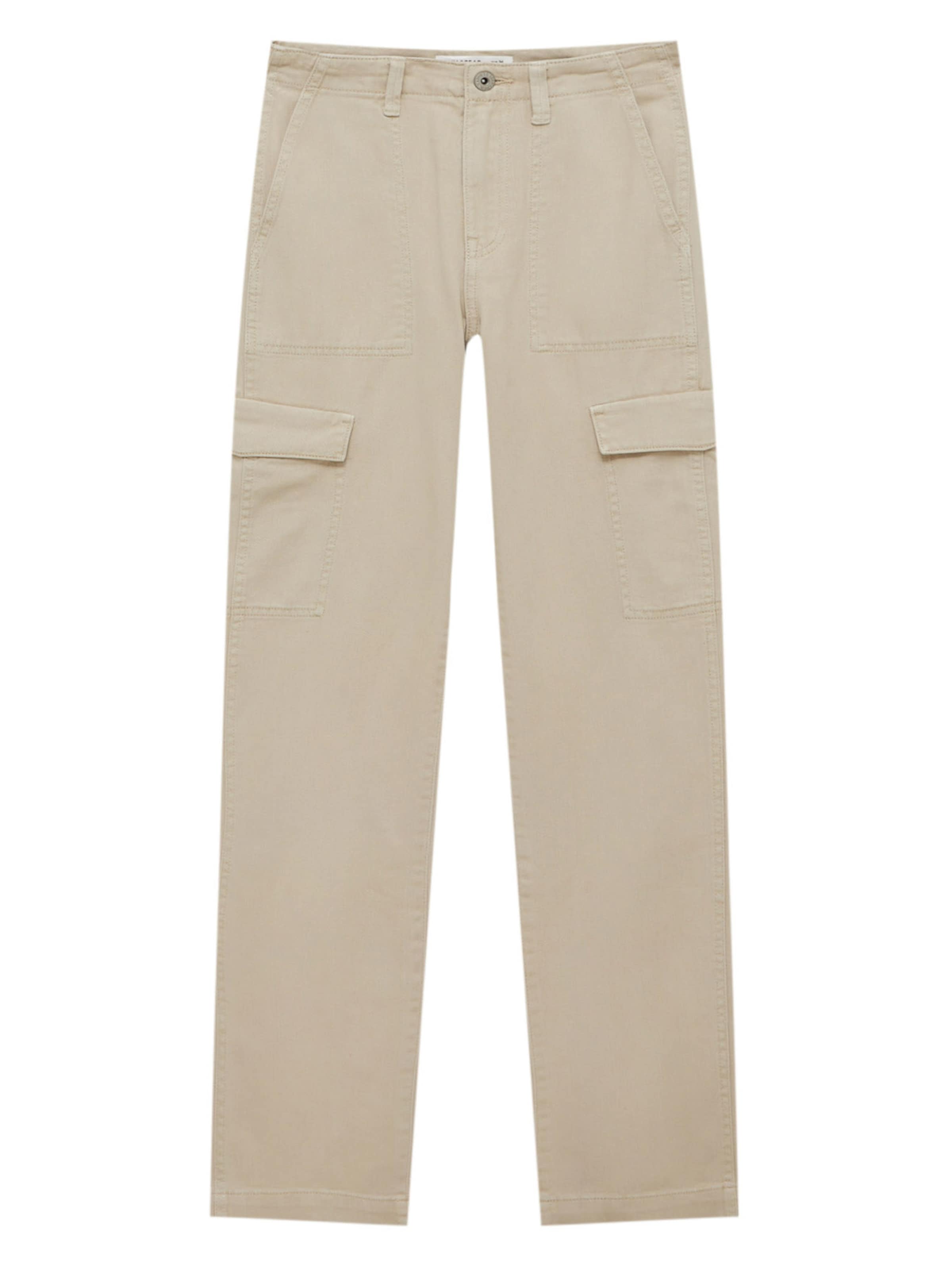 Pull&Bear Szeroka nogawka Bojówki w kolorze beżowy: przód