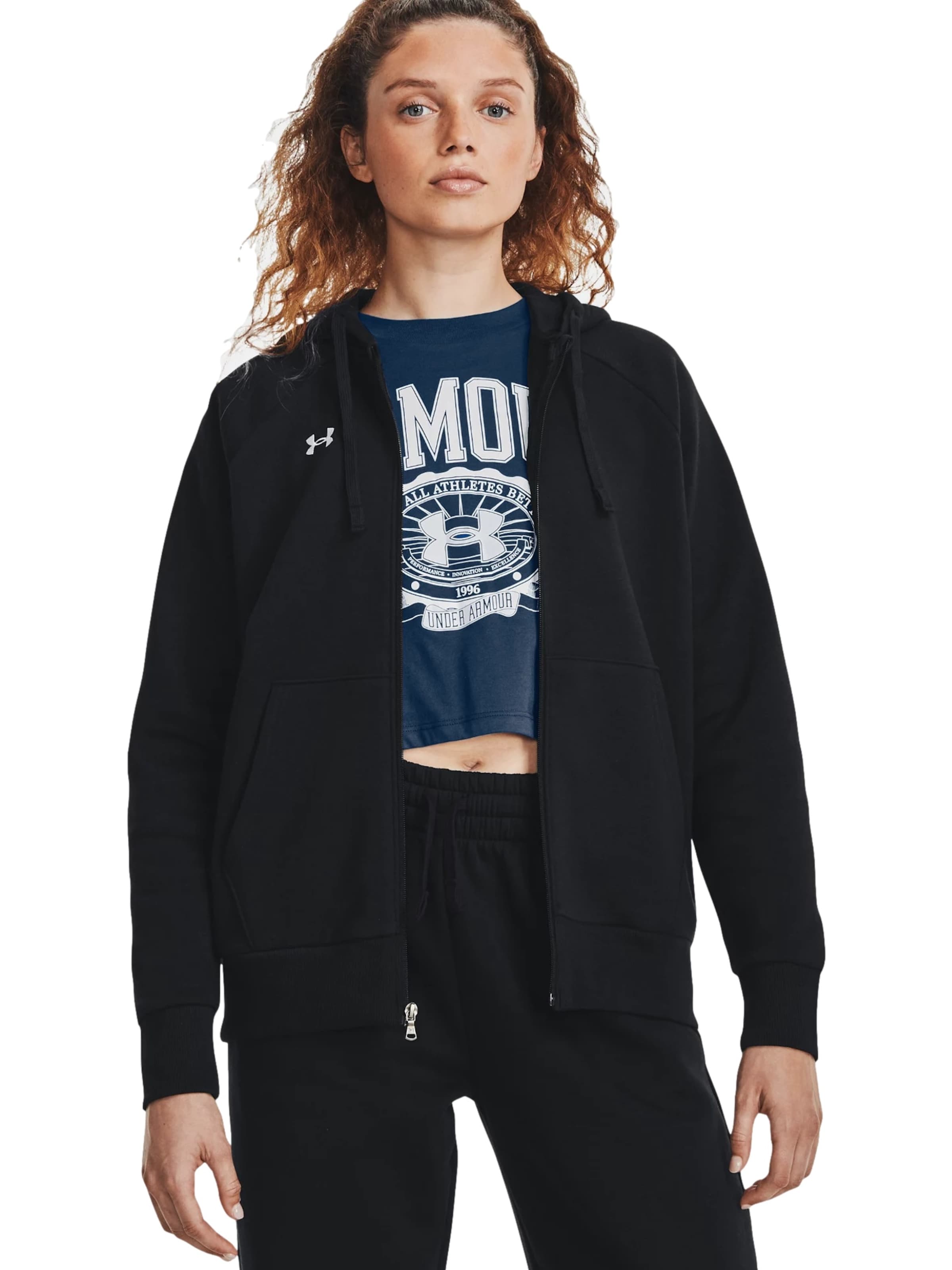 Veste de survêtement UNDER ARMOUR en noir : devant