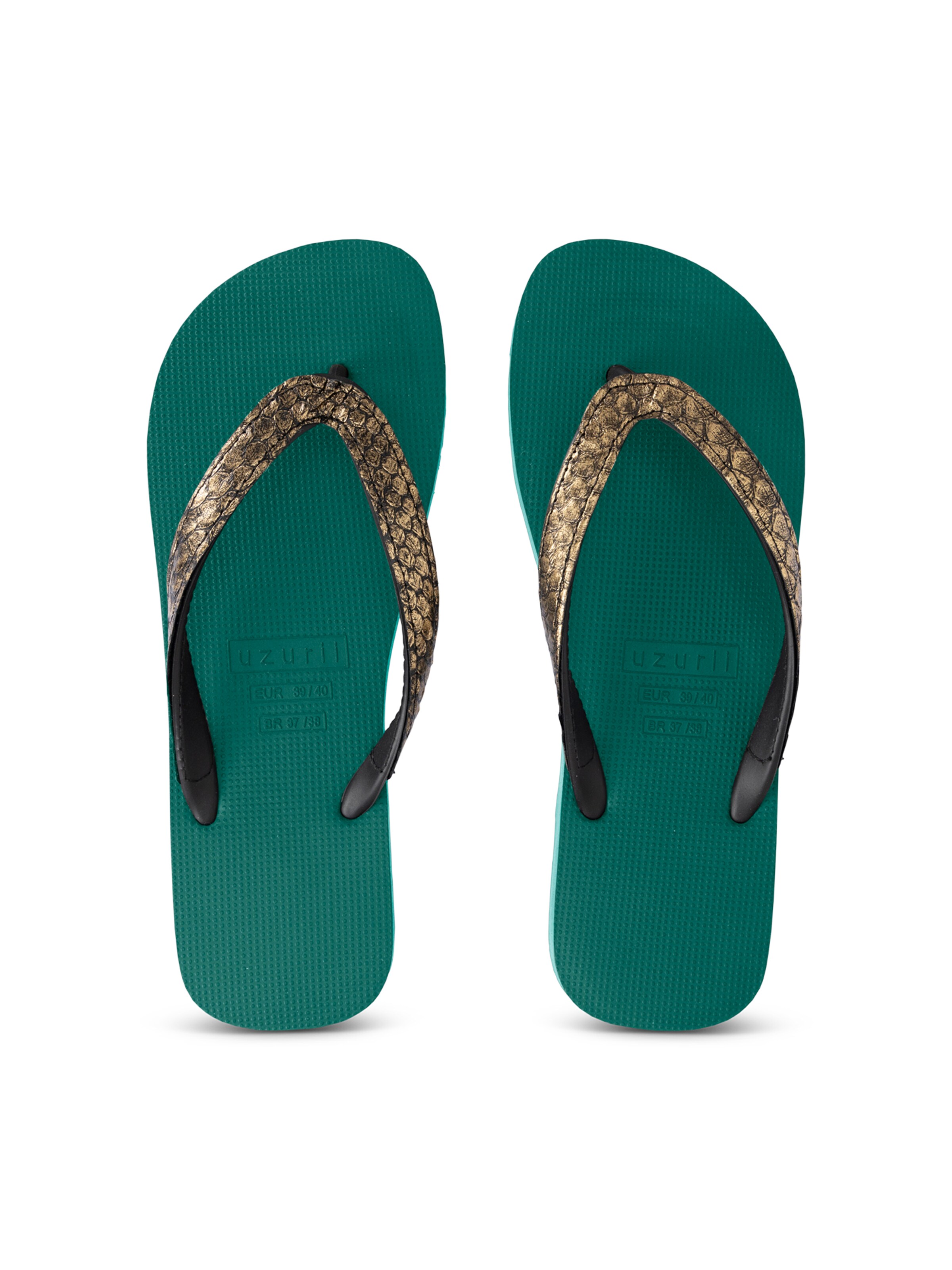 Uzurii Luxury Footwear T-Bar Sandals 'Python' in Green