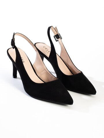 Celena Дамски обувки на ток с отворена пета 'Cruz' в черно