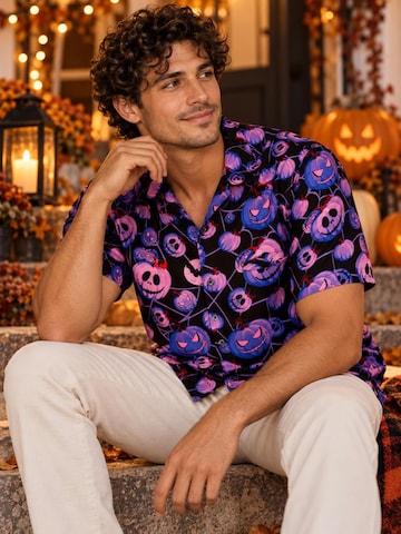King Kameha Shirt 'Halloween Pumpkin Web' in Purple