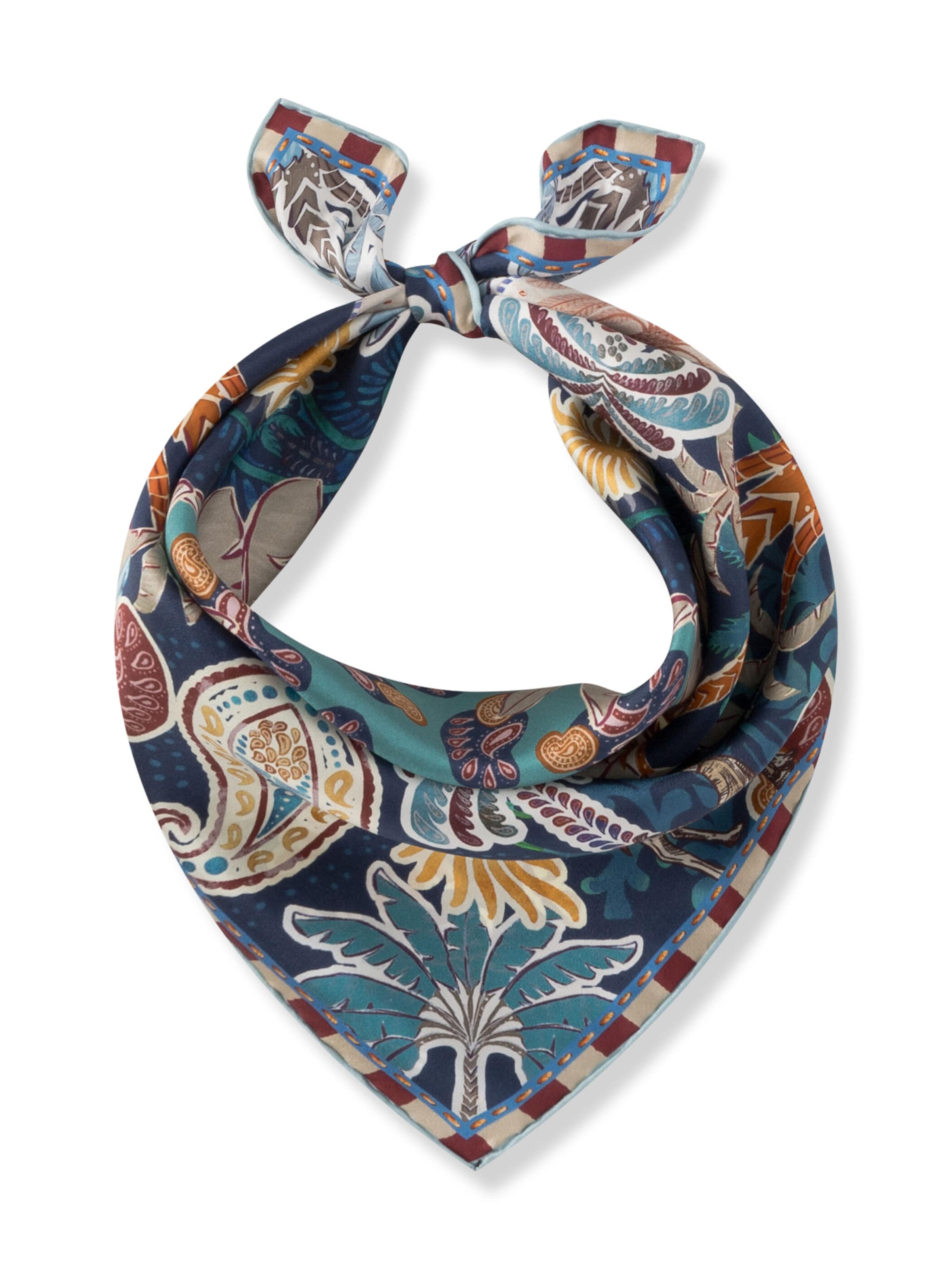 CODELLO Nickituch mit Paisleymuster und Palmen-Motiven in Blau: Vorderseite