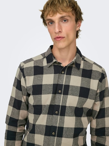 Only & Sons Comfort fit Button Up Shirt 'Gudmund' in Beige