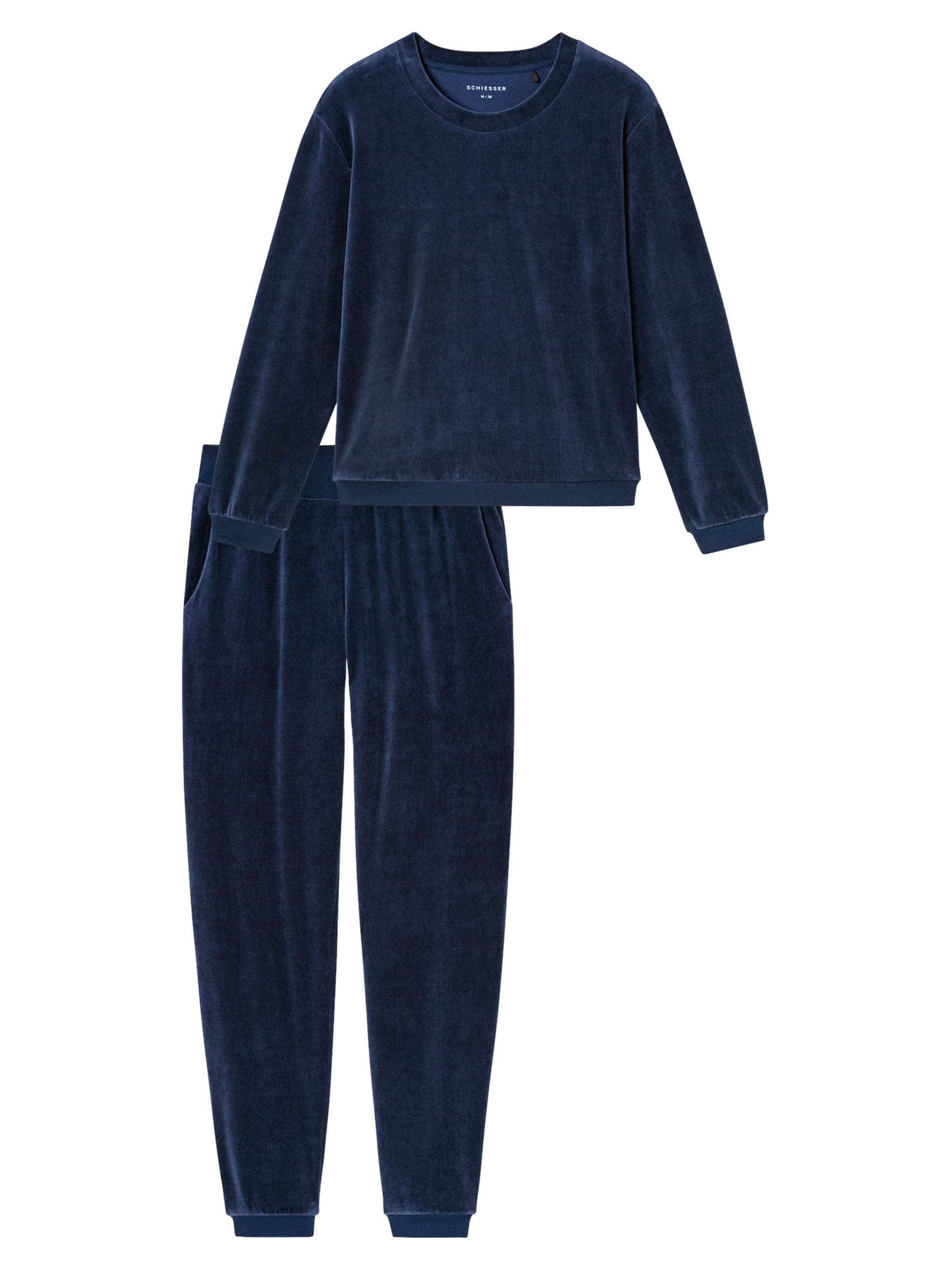 SCHIESSER Pyjama 'Casual Velour'‌‌‌ in Blau: Vorderseite