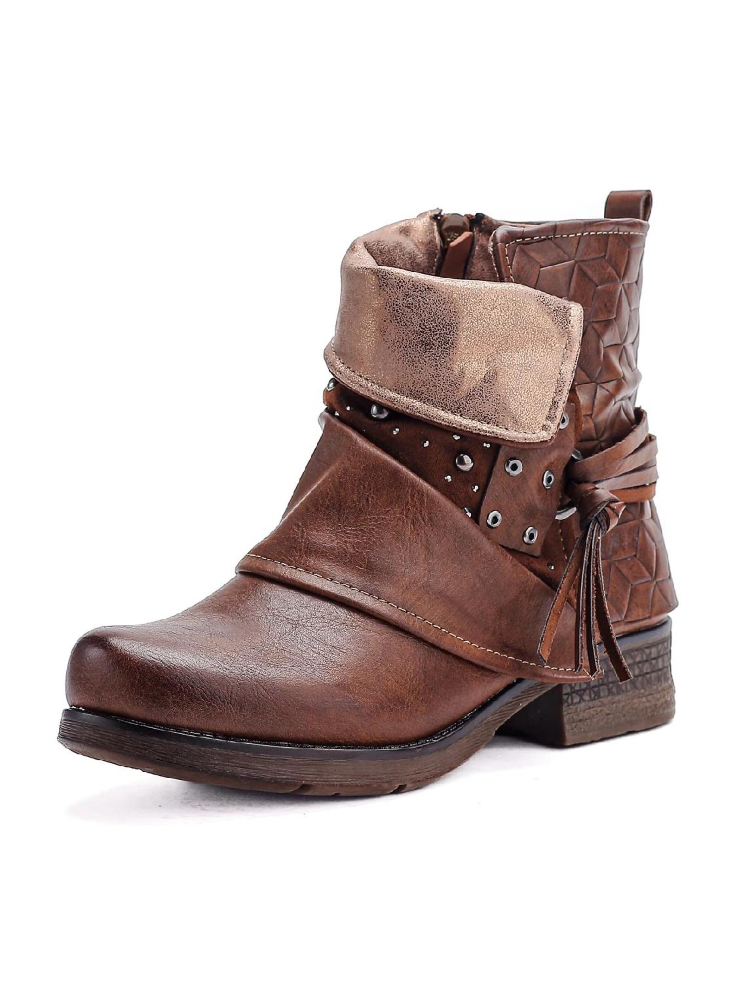 Pogolino Boots 'Damen Boots Nieten Biker Stiefeletten ST20' in Brown: front