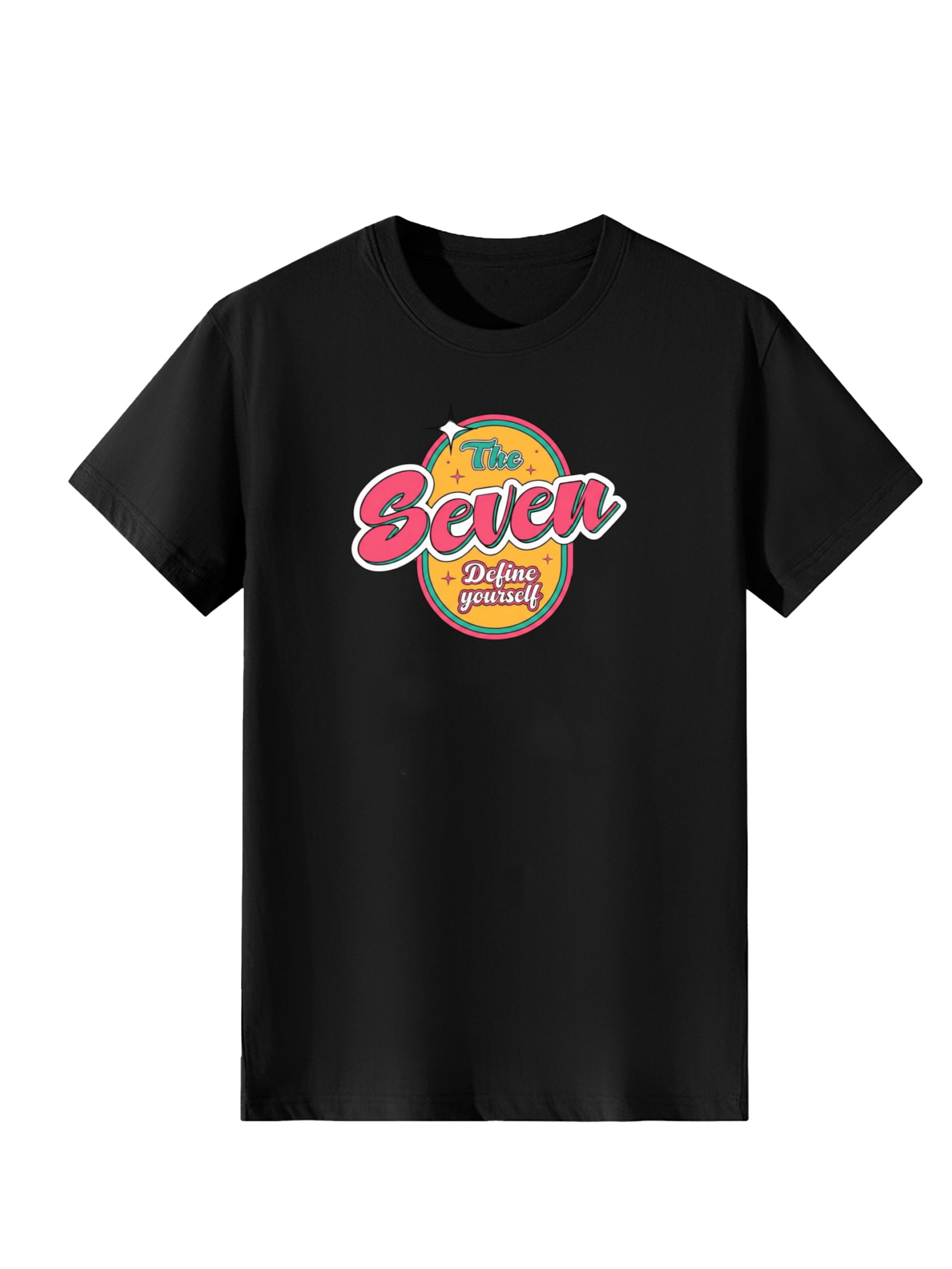 T-shirt 'Women Retro Oval Frame The Seven Slogan Print T-Shirt' LapaPlus en noir