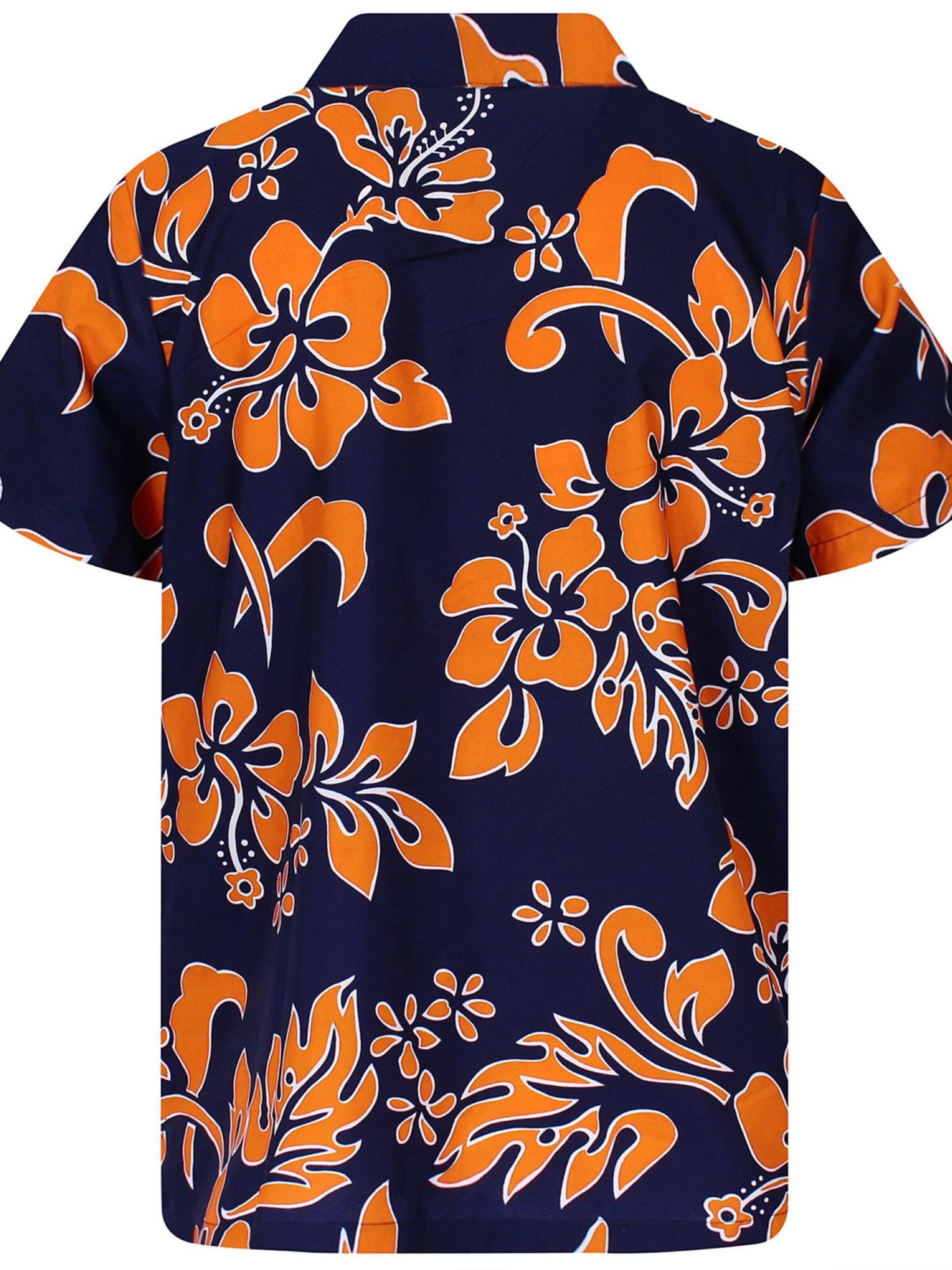 King Kameha Shirt 'Hibiscus Blue Line'‌‌‌‌‌‌‌‌ in Orange