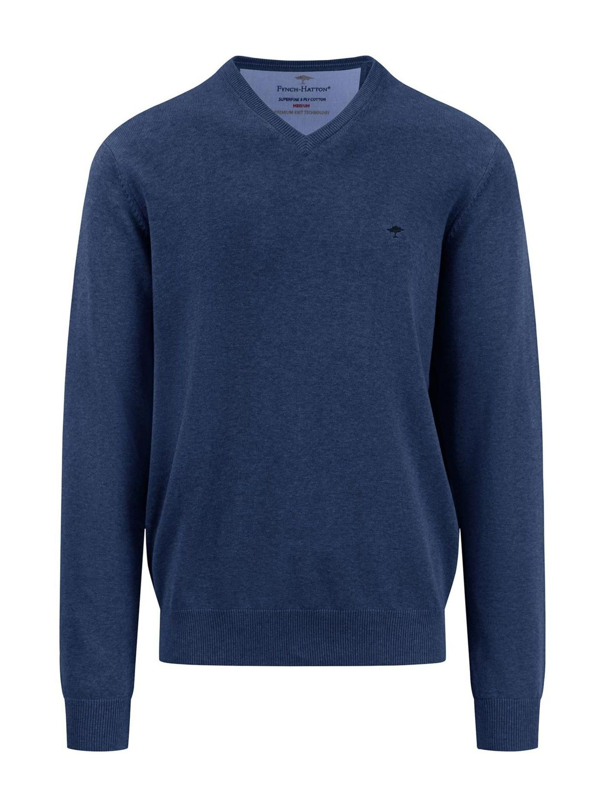 FYNCH-HATTON Sweater 'Fynch Hatton - Herren V-Ausschnitt Pullover (SFPK211)' in Blue: front