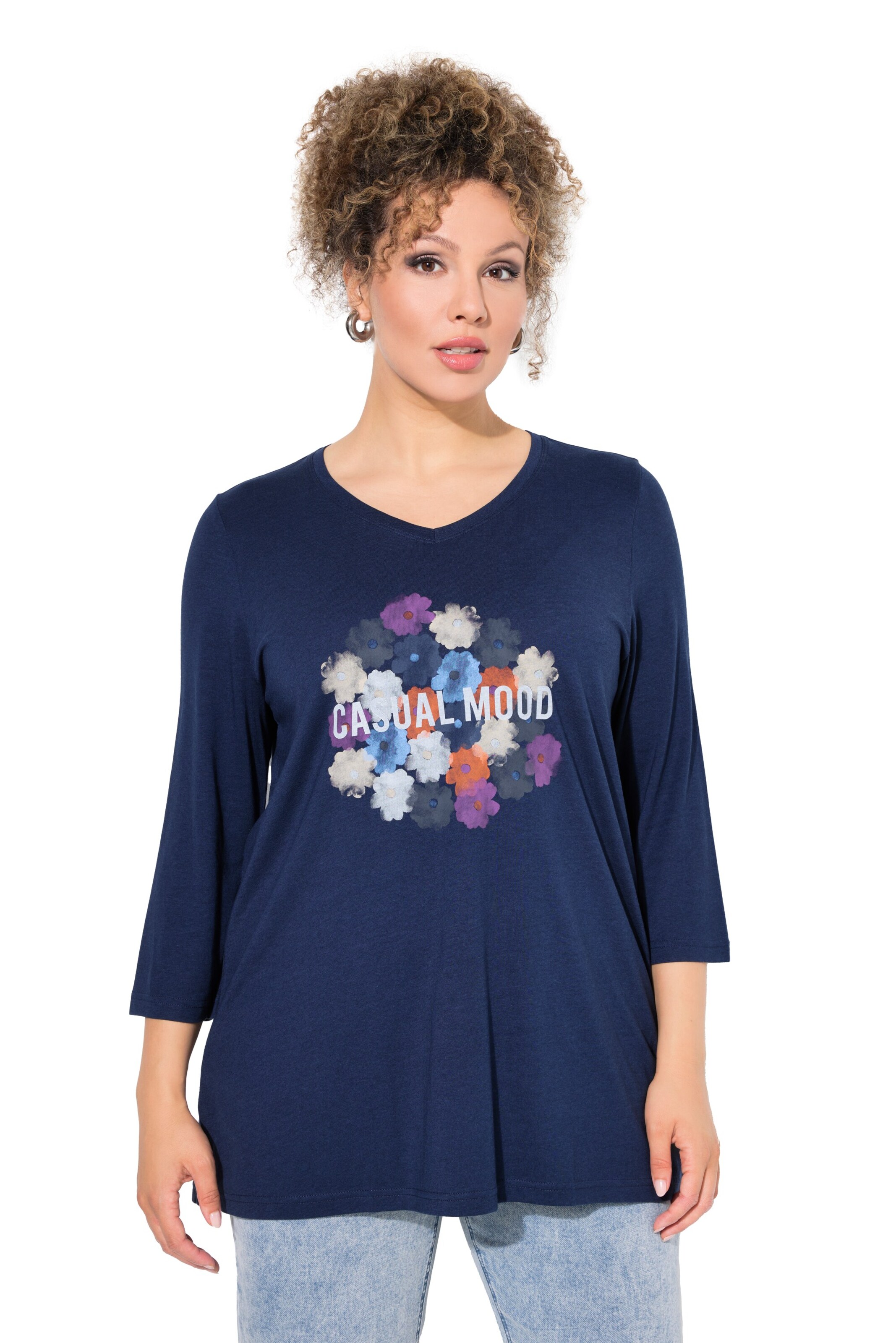 T-shirt Ulla Popken en bleu : devant