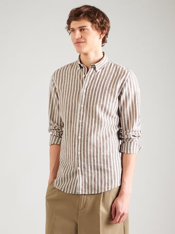 Slim fit Camicia di Lindbergh in marrone: frontale