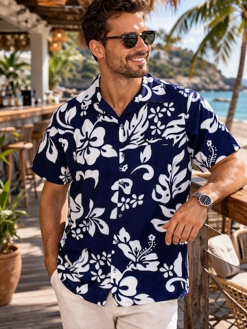 King Kameha Shirt 'Hibiscus'‌ in Blau