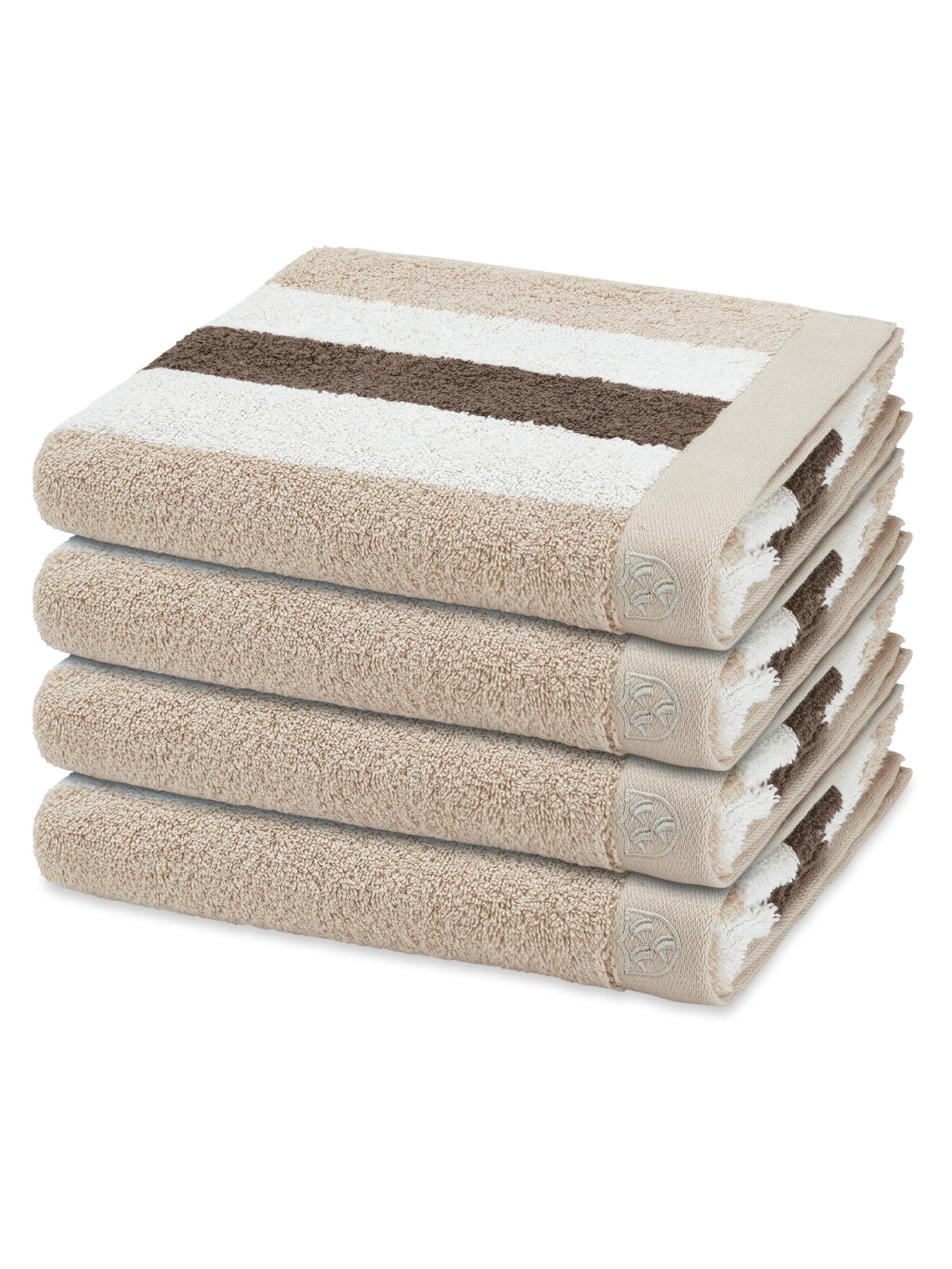 ROSS Handdoek 'Doubleface Stripes' in Beige: voorkant