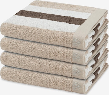 ROSS Handdoek 'Doubleface Stripes' in Beige: voorkant